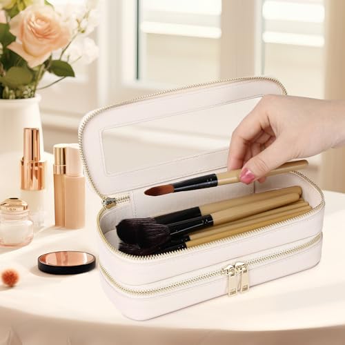 Pinkmik Double Layer Makeup Bag, Beige, Double SLIM - color: B3/Beige, size: 2-Layer SLIM