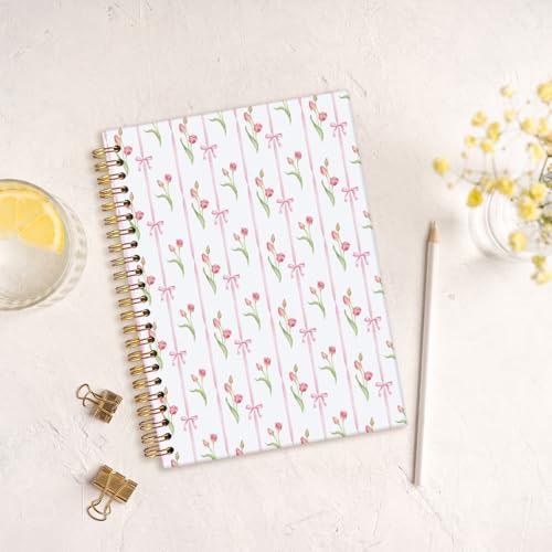 MOFUYU Tulips Spiral Journal Notebook for Women,Cute Notebook - color: Tulip(pink)