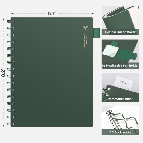 EMSHOI Lined Spiral Journal Notebook, 300 Pages, A5 Size (5.7'' x 8.2'') - color: DGreen, size: A5