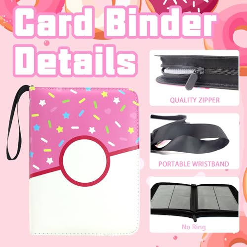 4 Pocket Portfolio Card Binder 240 Card Holder Album, Pink Donut Trading Cards Holder Zipper Binder for Girl Teen Collection (Pink Donut, 240 Pocket (Portfolio)) - color: Pink Donut, size: 240 Pocket