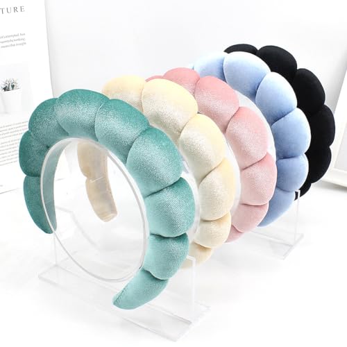 AOENJIE Spa Headbands for Washing Face or Makeup, Sponge Bubble Skincare Headbands, Puffy Terry Cloth Hairband for Women, Skin Care Makeup Headwear Hair Accessories for Girls - color: Cyan blue