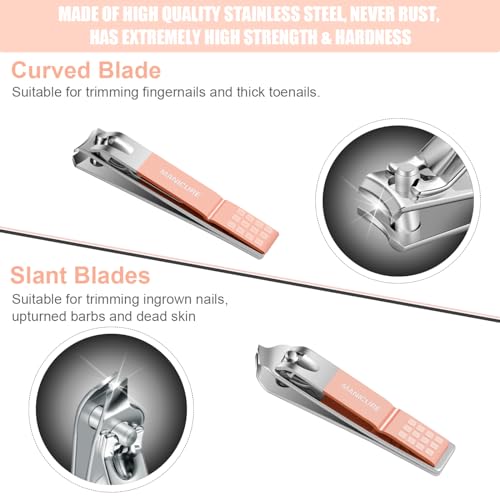 Manicure Set Professional Nail Clippers Pedicure Kit,16 pcs Stainless Steel - color: Pink