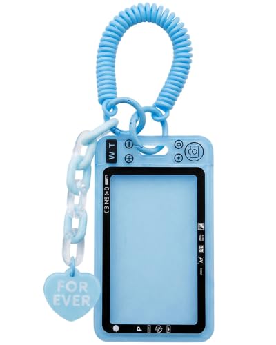Camera Shaped Kpop Photocard Holder with Spiral Coil Keychain (Blue) - color: Blue
