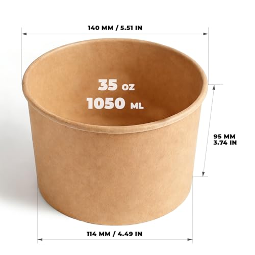 TOPtoper 50 Pack 35 Oz Large Paper Bowls with Lids, Heavy Duty Paper Bowls for Party, Disposable Bowls Bulk Leakproof and Microwave Safe for Hot/Cold Use (35 OZ) - size: 35 OZ