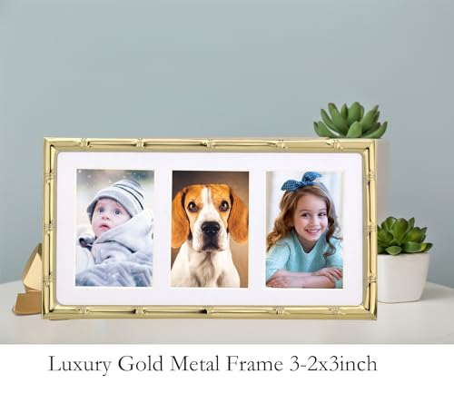 YiPinYin Gold 3-2x3'' Multi Bamboo Detail Designs Metal Picture Frame 3 Section Frame 2pack,Baby Nurse frames With Soft Touch Velvet Backing for Desktop and Wall Décor - color: Gold, size: 3-2x3Inch 2PK