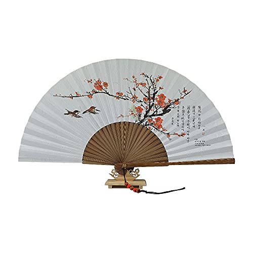 DAILY SSUUP] O-juk-sseon Hand Folding Fan - Korean Tradition Fan Korean Paper Bamboo Frame Folding Fan, Portable Hand Folding Fan, use as Oriental Interior Accessories (MAE-HWA) - color: Mae-hwa
