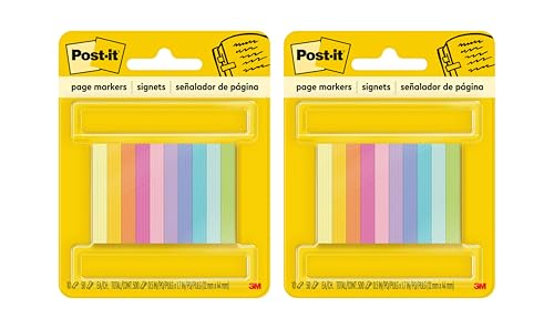 Post-it Page Markers, Assorted Bright Colors, 1/2 x 2-Inches, 50-Markers/Pad, 10-Pads/Pack, 2-Pack
