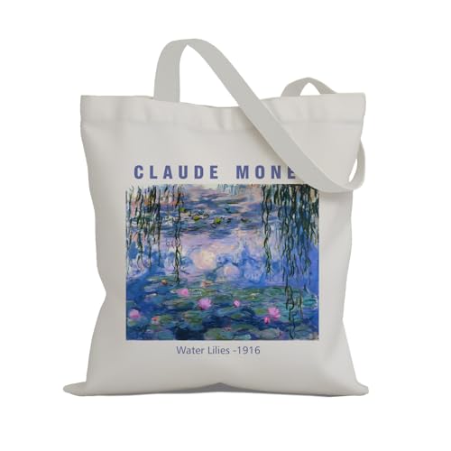 Art Canvas Tote Bag,Art Lovers Gifts,Aesthetic Tote Bag for Women. - color: White - Monet -2