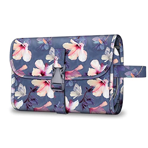 FINTIE Hanging Toiletry Bag Portable Travel Cosmetic Makeup Organizer - color: Blooming Hibiscus