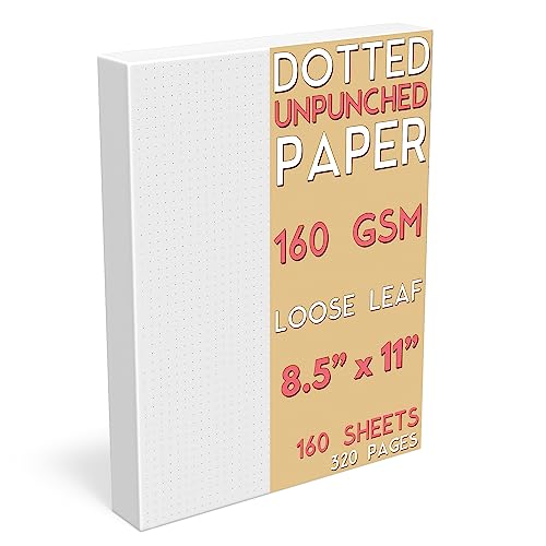 Dotted Grid Paper, Letter Size, 160 Sheets/320 Pages, 160 GSM Maximum Thickness, 8.5 x 11 inch, White, Unpunched, for Calligraphy, Journaling, Binder Refill Inserts, Writing, Art