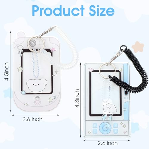 Mabor 2Pcs Cartoon Photo Card Holder, Photocard Holder Keychain Cute ID Badge Holders Acrylic Photocards Holders with Cloud Bear Pendant Spiral Wrist Coil