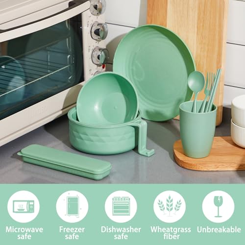 6 Pcs Microwave Ramen Cooker Set 40oz Bowl, Nordic Green - color: Nordic Green