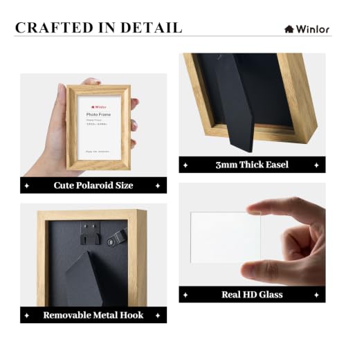 2.5x3.5 Mini Picture Frames Set of 6, Small Polaroid Photo Frame with HD Glass, FSC Certified Eco MDF Wood, Tabletop Desk & Wall Display for Instax Film, Baby Nursery Decor, Wallet Size, Natural - color: Glass-Natural