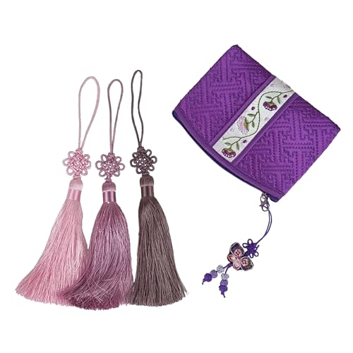 Mini Korean Silk Knot Norigae Set - 2 Pack Arirang Inspired Tassel Bag Charms in 13 Colors - Traditional Hanbok Accessories (Beige) - color: Beige