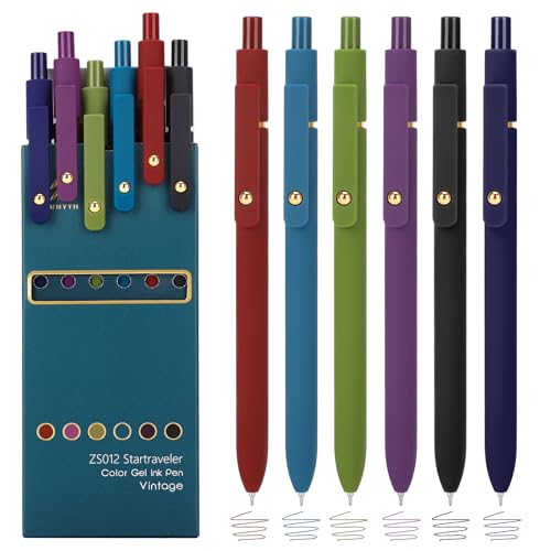 Ddaowanx Colored Gel Pens,0.5mm Fine Point Smooth Writing Color Ink Pens - color: 6Pcs-Vintage Colors, size: 1 Count (Pack of 6)
