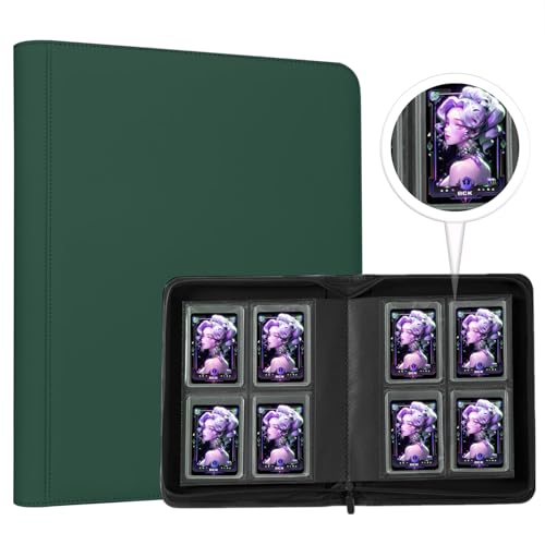 Toploader Binder,4-Pocket Double Sided Top Loaders Binder,Holds 128 Cards in 3"x4" Toploaders,PU Leather Card Binder Abulm for Toploader Trading,Sports,and Gaming Cards (Green) - color: Green