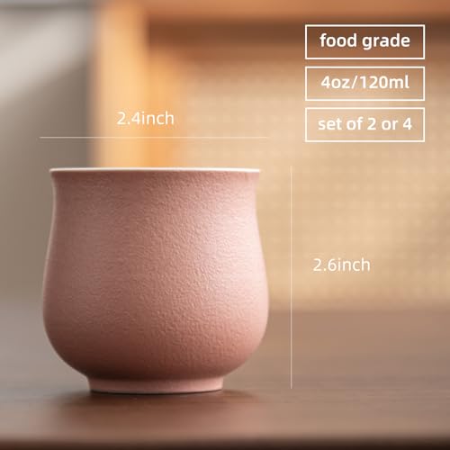 4-Oz Ceramic Espresso Cups Set - Multi-Color, Handle-Free Design for Home & Cafe | Dishwasher-Safe Stoneware Cups (pink, 2) - color: Pink, size: 2