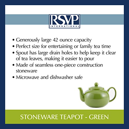 RSVP International Stoneware Teapot Collection, Microwave and Dishwasher Safe, 42 oz, Green - color: Green, size: 42 oz