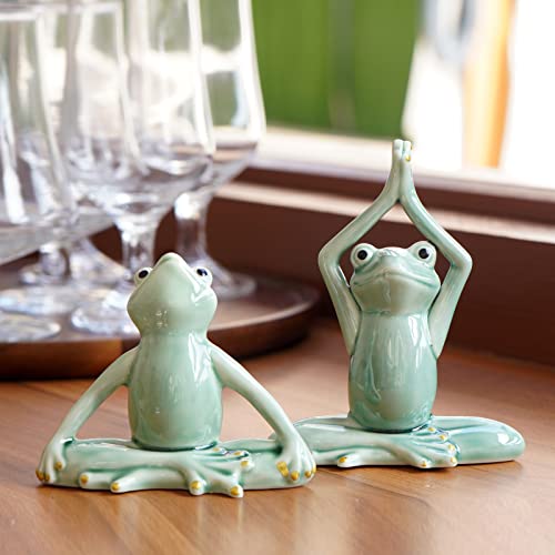 OwMell Ceramic Zen Frog Decor, Yoga Pose Meditation Frog Staute Figurine - style: Namaste