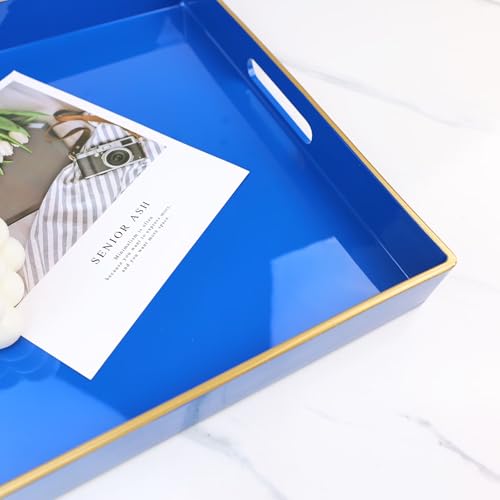 Spsyrine Blue Decorative Tray for Living Room, Square Modern Plastic Coffee Serving Table Tray for Ottoman Bathroom Kitchen,13"*13" - color: Bg001r