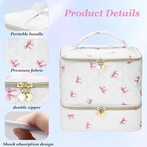 PU Leather Nail Polish Organizer and Nail Lamp Case, Nail Kit Organizer Holds 30+ Bottles (15ml - 0.5 fl.oz) and a Nail Lamp, Nail Polish Carrying Case with Manicure Tools Storage Sections (Pink Bow) - color: Pink Bow