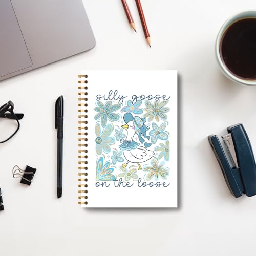 Guymn Blue Boho Floral Goose Notebook, Glitter Cute Goose Journal for Kids Girls, Geese Animal Lover Gifts Hardcover Spiral Notebooks Journals 5.5x8.3 Inch - color: Section 17