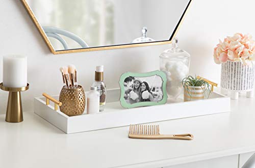 Kate and Laurel Lipton Narrow Decorative Tray with Polished Metal Handles, White and Gold - color: White/Gold