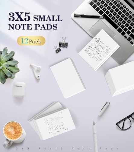 Note Pads 3x5 Small Memo Pads, 12 Pack Server Note Pads, Scratch Pads 3x5 - color: White- 12 Pack, size: 3x5