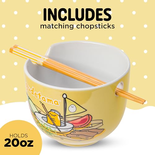 Silver Buffalo Sanrio Gudetama Sailing, Ramen Bowl with Chopsticks, 20oz - color: Gudetama Sailing in Ramen, size: 20 Ounces (No Spoon)