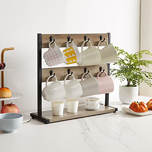 IBUYKE Coffee Mug Holder for Countertop,16 Hook Mug Tree,Greige TBJ001Y - color: Greige, size: no shelf(16 mugs)