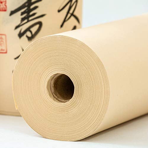 KYMY Chinese/Japanese Calligraphy Paper Roll,Antique Style Sumi/Xuan/Rice Paper,Long Scroll Brush Ink Roll Half Sheng Shu (Raw Ripe) Xuan (35cmx25m/13.8in X 82ft)