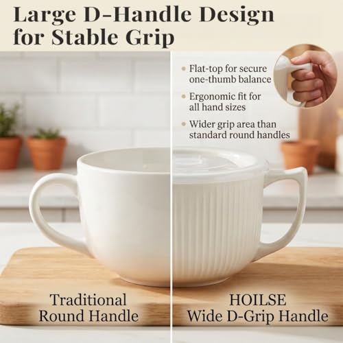 Ceramic Soup Bowl with Handle & Lid, Large 32oz Microwave Ramen Bowl Gray - color: Gray/Yellow 32, size: 32 OZ