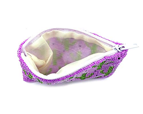 Multi Saguaro Cactus Pattern Czech Glass Seed Beaded Coin Purse Zipper Pouch - Womens Fashion Handmade Bags Boho Travel Accessories (Pink) - color: Pink