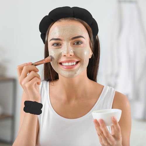 Black Skincare Bubble headband and wristband set for Face Washing - color: Black