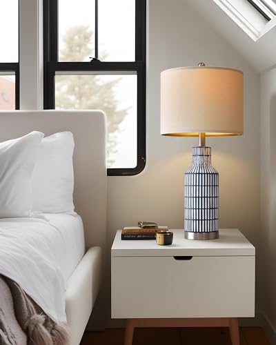 USumkky 25" Modern Ceramic Lamps Single Table Lamp for Living Room Bedroom Farmhouse Nightstand Bedside Lamps - color: Navy Blue