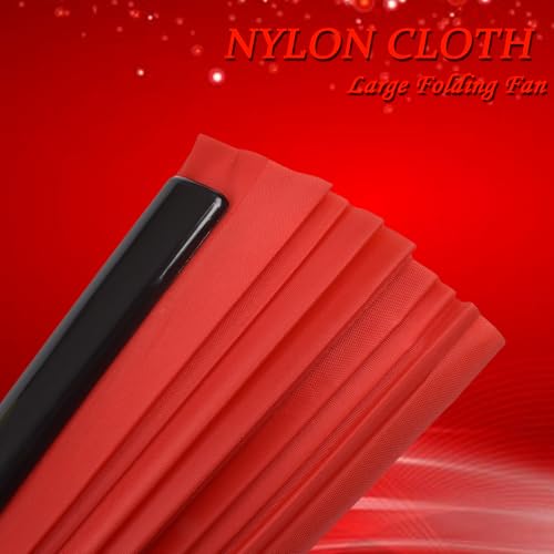 Chinese Folding Fan - 13 Inch Nylon-Cloth Fan for Performance and Hand Use (Red) - color: Red