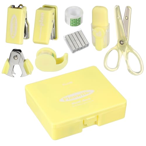 PATIKIL 1 Pack Office Supplies Set, 8pcs Desk Supplies Set Stapler Tape Dispenser Scissors Accessories Kit Mini Office Supply Kit Cute Small for Desk Women Organizer, Yellow - color: Yellow