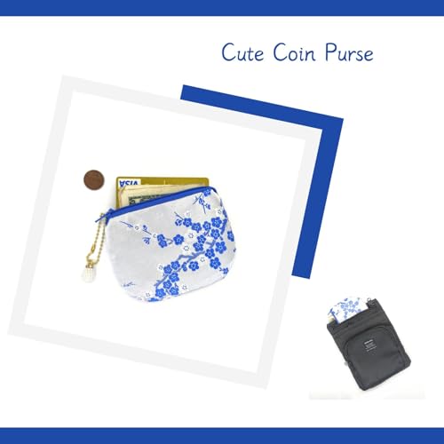 Handmade Women Coin Purse Brocade Rosary Bag Silk Jewelry Pouch Zipper Wallet - White Blue - color: White_Blue