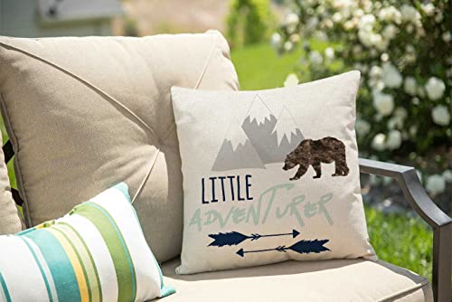Solekla Throw Pillow Cover Baby Little Adventurer in Navy Grey and Aqua Boy Decorative Pillow Case Home Decor Square 18x18 Inches Pillowcase - color: Sl213