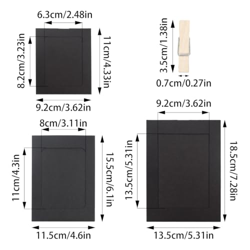 30Pcs Black Paper Photo Frames with String & Clips,3Size - color: Black, size: 3x4inch & 4x6inch & 5x7inch