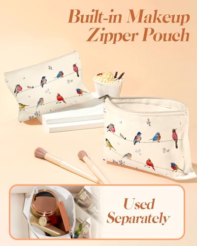 Miss Adola Canvas Tote Bag with Matching Makeup Pouch - color: Watercolor Bird