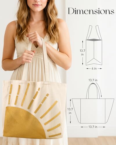 Miss Adola Embroidery Canvas Tote Bag with Pocket & Buckle - color: Sun