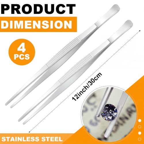 Yaomiao 4 Packs 12 Inch Cooking Tweezers Bar Kitchen Tongs, Silver - color: Silver, size: 12 Inch