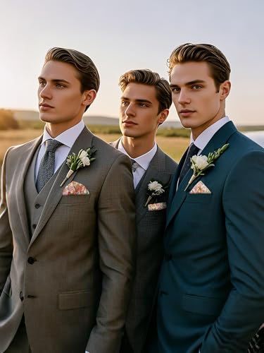 Luckyvestir Floral Pocket Squares for Men Cotton Flower Handkerchief Formal Wedding Party Graduation - color: Yellow