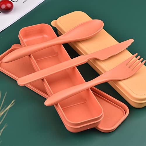 Zoyiancy 2 Sets Reusable Utensil Set with Case, Yellow Orange Cutlery Set - color: Yellow, Orange