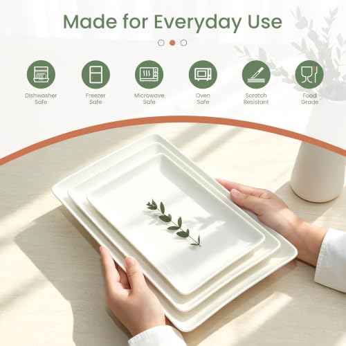 Kassel Ceramic Serving Platter Set 14”/12”/10” White Porcelain Serveware for Parties & Entertaining - Decorative Oven-Safe Serving Dishes & Platters for Food, Cookies, Meat & Turkey Rectangular Small - size: Small Rectangular 14”/12”/10”