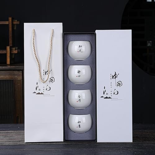 Ceramic Tea Cup, Chinese Kung Fu Tea Set, Japanese Cup, Gift Box Packaging for Birthday, Father's Day, Christmas (4 White Cups) - color: 4 White Cups