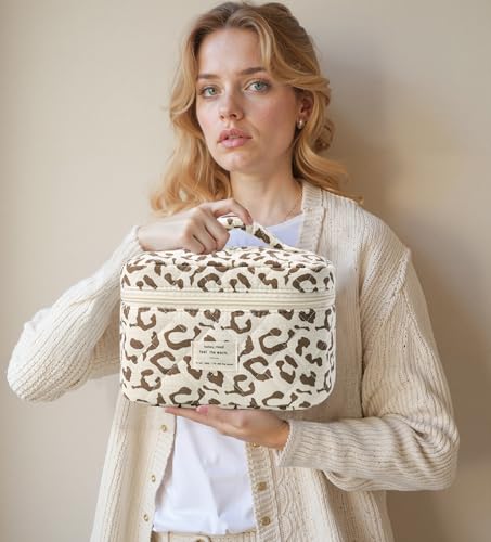 HBselect Quilted Makeup Bag, 3Pcs Cotton Large Travel Makeup Bags Organizer - color: A-3PCS-Floral 30