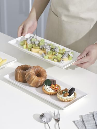Kanwone White Serving Platters, Porcelain Serving Trays for Parties, Large Rectangular Plates - 14.5 Inch, Set of 4 - style: Style3