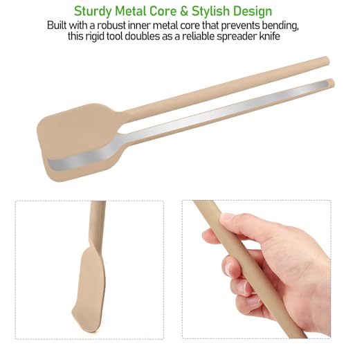 Extra Long Small Silicone Spoon, 14 inch (35cm) Mini Spatula with Metal Core, Heat Resistant Kitchen Tool for Eating, Stirring, Spreading - Dark Gold - color: Dark Gold
